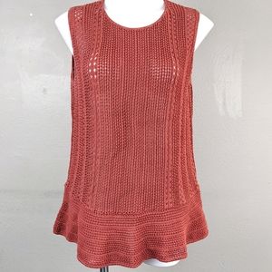 LOFT Open Knit Peplum Sleeveless Top Burnt Orange